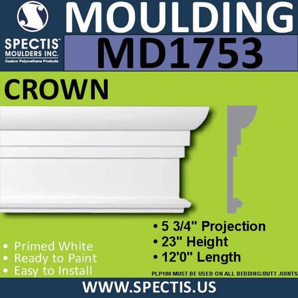 MD1753 Spectis Molding Base Cap Trim 5 3/4"P x 23"H x 144"L