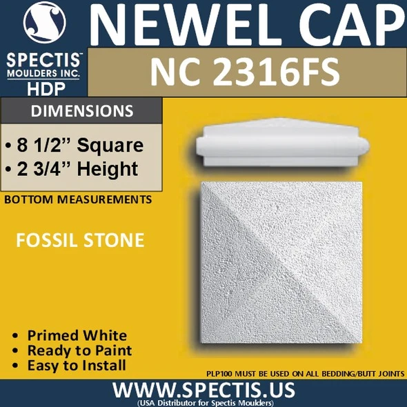 NC2316FS Fossil Stone Newel Cap 8.5" W x 2.75" H