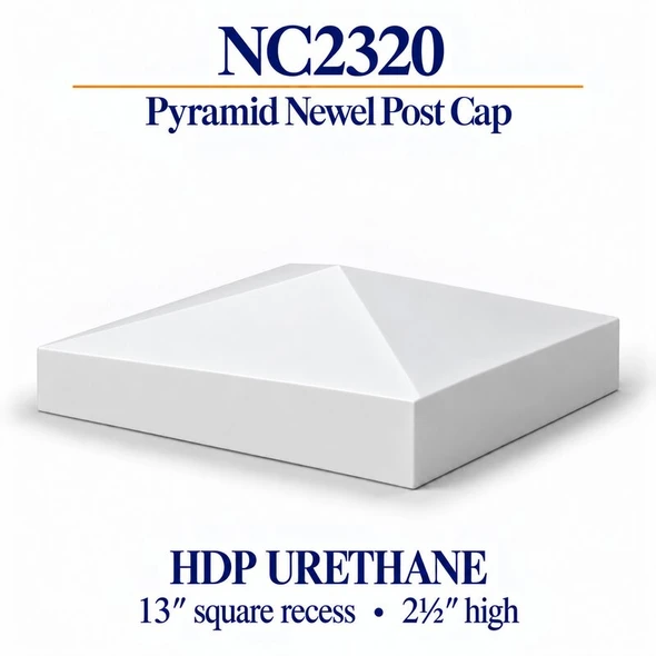 NC2320 Recessed Pyramid HDP Urethane Newel Cap – 13″ Recess × 2½″ H