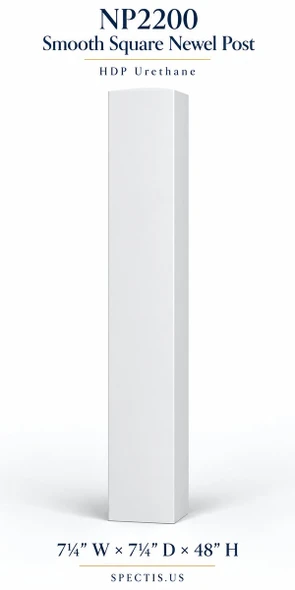 NP2200 Smooth Square HDP Urethane Newel Post – 7¼″ × 48″