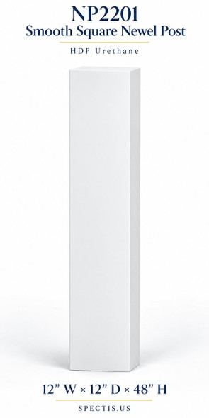 NP2201 Smooth Square HDP Urethane Newel Post – 12″ × 48″
