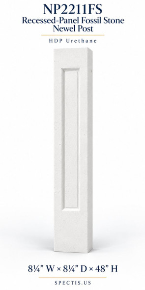 NP2211FS Recessed-Panel Fossil Stone HDP Urethane Newel Post – 8¼″ × 48″