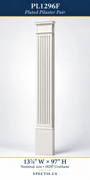 PL1296F Fluted HDP Urethane Pilaster Pair – nominal 13⅞″ W x 97″ H