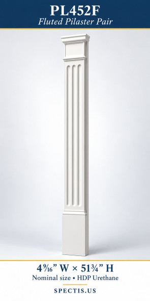PL452F Fluted Pilaster Pair – 4⁹⁄₁₆″ W × 51¾″ H – HDP Urethane