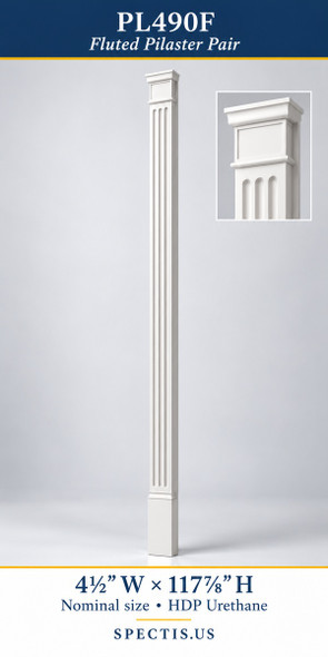 PL490F Fluted Pilaster Pair – 4½″ W × 117⅞″ H – HDP Urethane