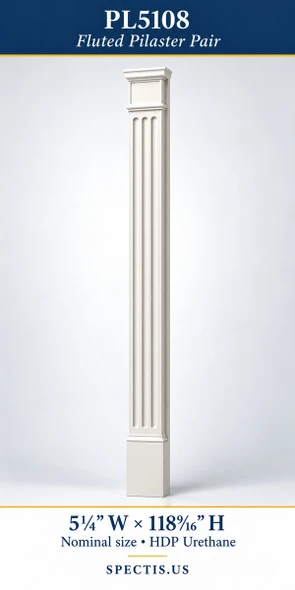 PL5108 Fluted Pilaster Pair – 5¼″ W × 118⁹⁄₁₆″ H – HDP Urethane