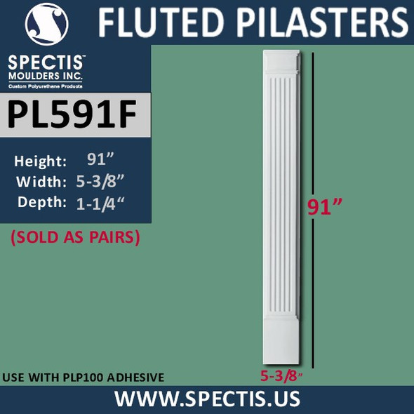 PL591F Fluted Pilasters from Spectis Urethane 5" x 91"