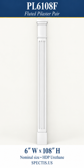 PL6108F Fluted Pilaster Pair – 6″ W × 108″ H