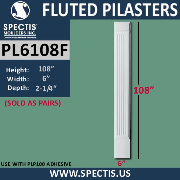 PL6108F Fluted Pilasters from Spectis Urethane 6" x 108"