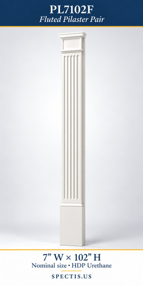 PL7102F Fluted Pilaster Pair – 7″ W × 102″ H – HDP Urethane