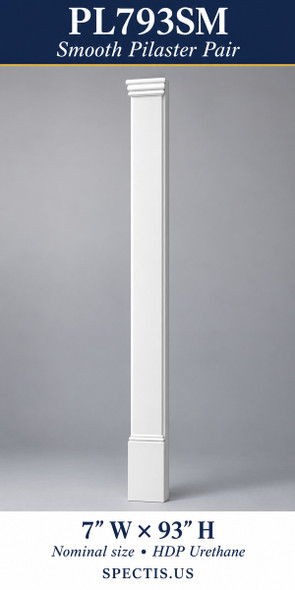 PL793SM Smooth Pilaster Pair – 7″ W × 93″ H – HDP Urethane