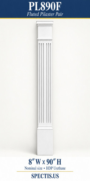 PL890F Fluted Pilaster Pair – 8″ W × 90″ H – HDP Urethane