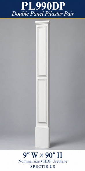 PL990DP Double Panel Pilaster Pair – 9″ W × 90″ H – HDP Urethane