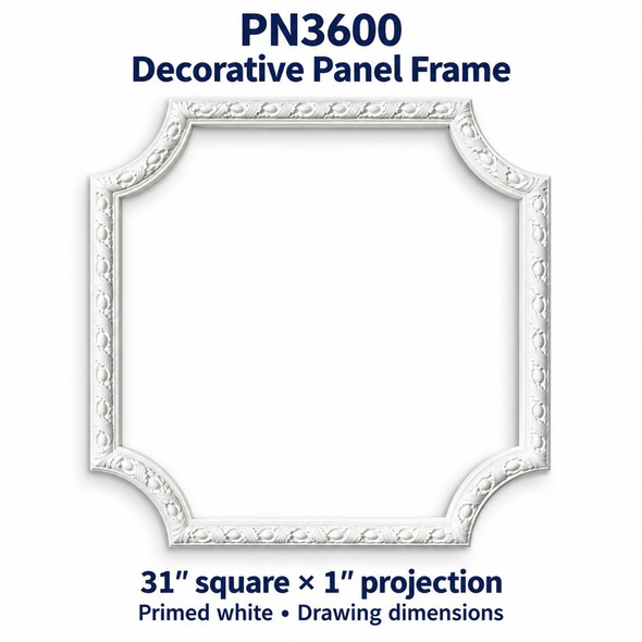 PN3600 Ornate Decorative Panel Frame, 31″ Square Drawing Size × 1″ P