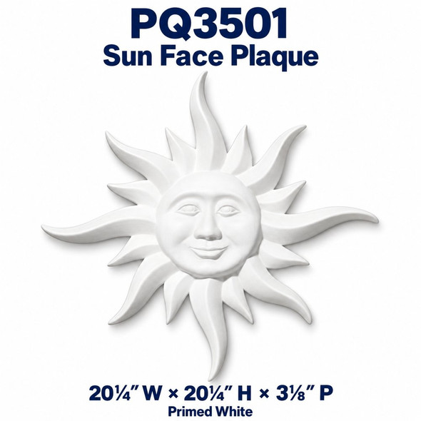 PQ3501 Sun Face Plaque; 20¼″ W × 20¼″ H × 3⅛″ P; Primed White