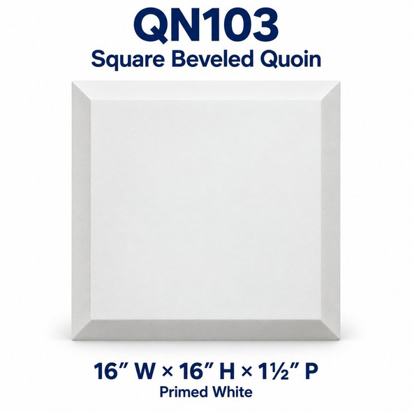 QN103 Square Beveled Quoin; 16″ W × 16″ H × 1½″ P; Primed White