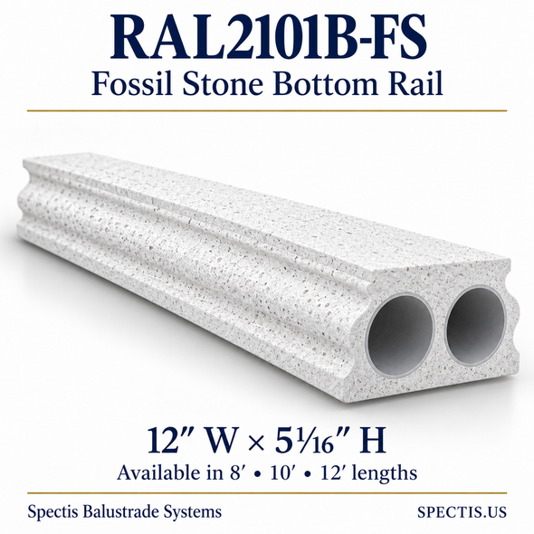 RAL2101B-FS Spectis Fossil Stone urethane bottom rail, 12 inches wide by 5¹⁄₁₆ inches high