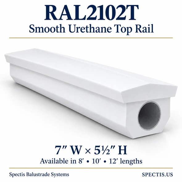 RAL2102T Spectis Smooth urethane top rail, 7 inches wide by 5½ inches high