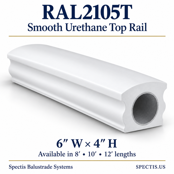 RAL2105T Spectis Smooth urethane top rail, 6 inches wide by 4 inches high