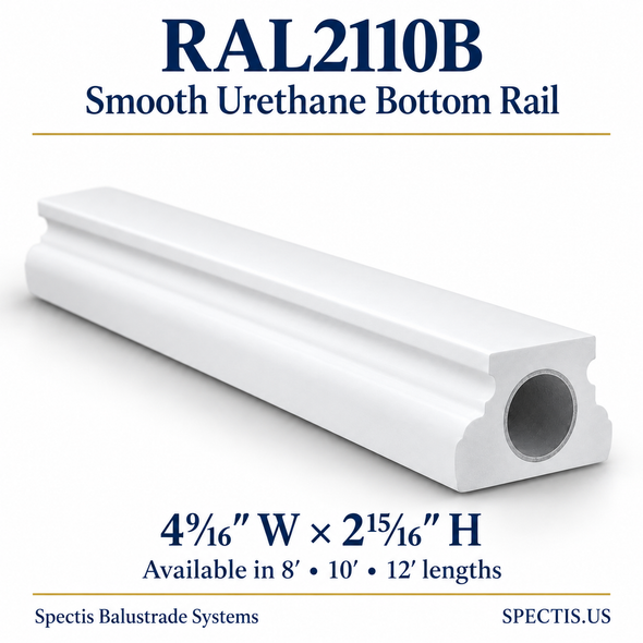 RAL2110B Spectis Smooth urethane bottom rail, 4⁹⁄₁₆ inches wide by 2¹⁵⁄₁₆ inches high