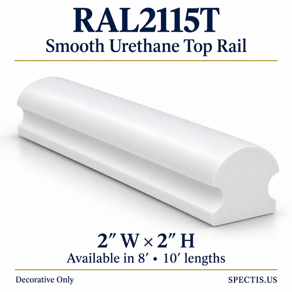 RAL2115T Spectis Smooth urethane top rail, 2 inches wide by 2 inches high