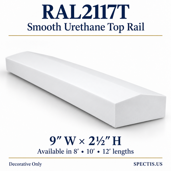 RAL2117T Spectis Smooth urethane top rail, 9 inches wide by 2½ inches high