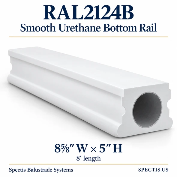 RAL2124B Spectis Smooth urethane bottom rail, 8⅝ inches wide by 5 inches high