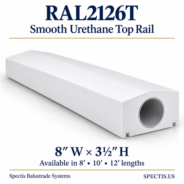 RAL2126T Spectis Smooth urethane top rail, 8 inches wide by 3½ inches high