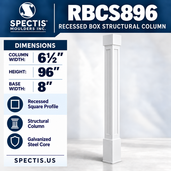 RBCS896 Recessed Panel Structural Box Column – 6½″ square shaft × 96″ height