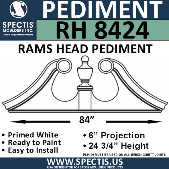 RH8424 Rams Head Window/Door Pediment 84" x 24 3/4"