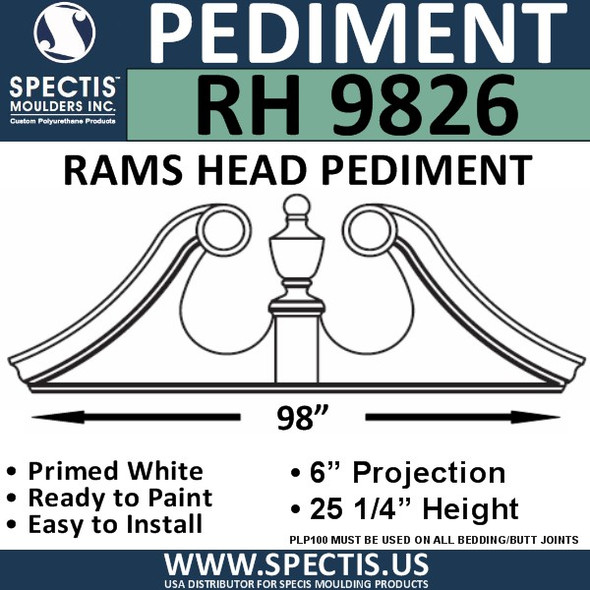 RH9826 Rams Head Window/Door Pediment 98" x 25 1/4"