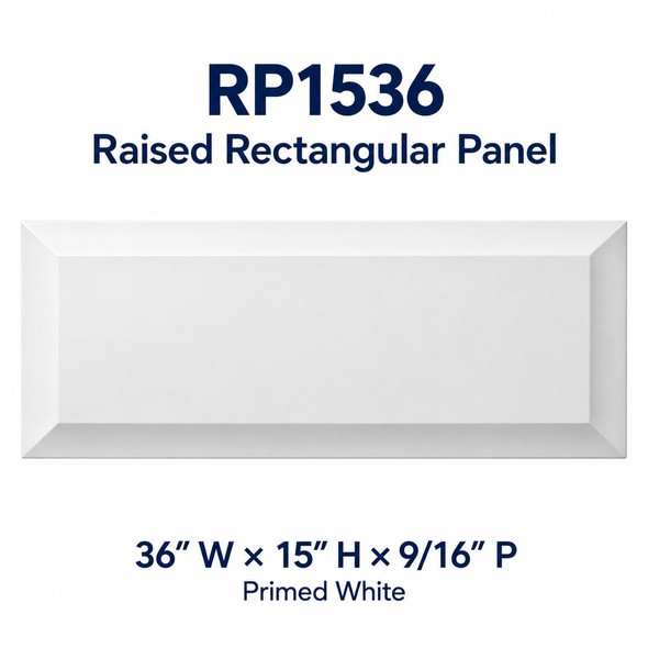 RP1536 Raised Rectangular Panel; 36″ W × 15″ H × 9/16″ P; primed white