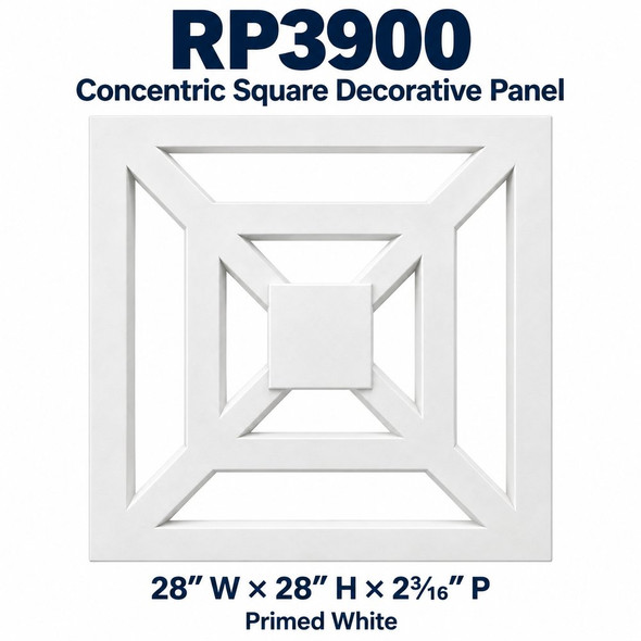 RP3900 Concentric Square Decorative Panel; 28″ W × 28″ H × 2³⁄₁₆″ P; primed white
