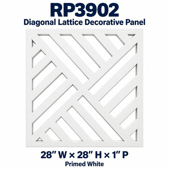 RP3902 Diagonal Lattice Decorative Panel; 28″ W × 28″ H × 1″ P; primed white