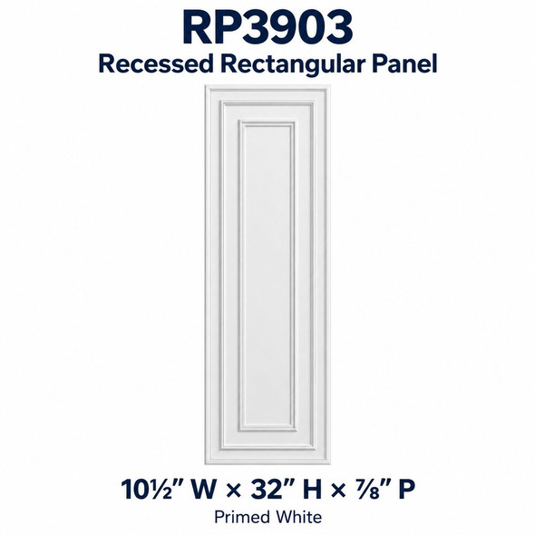 RP3903 Recessed Rectangular Panel; 10½″ W × 32″ H × ⅞″ P; primed white