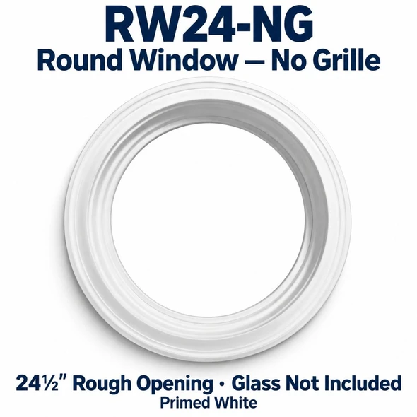 RW24-NG Round Window — No Grille; 24½″ Rough Opening · Glass Not Included; Primed White