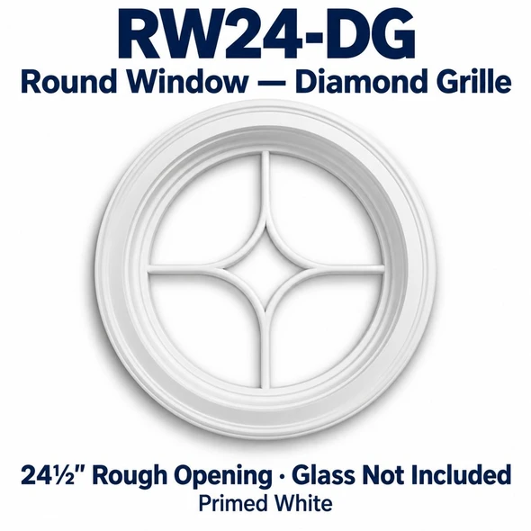 RW24-DG Round Window — Diamond Grille; 24½″ Rough Opening · Glass Not Included; Primed White