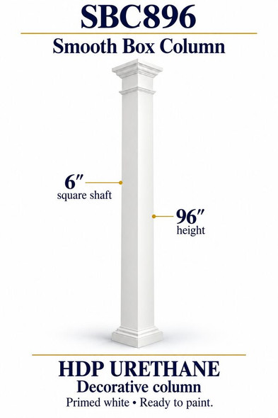 SBC896 Smooth Decorative Box Column – 6″ square shaft × 96″ height