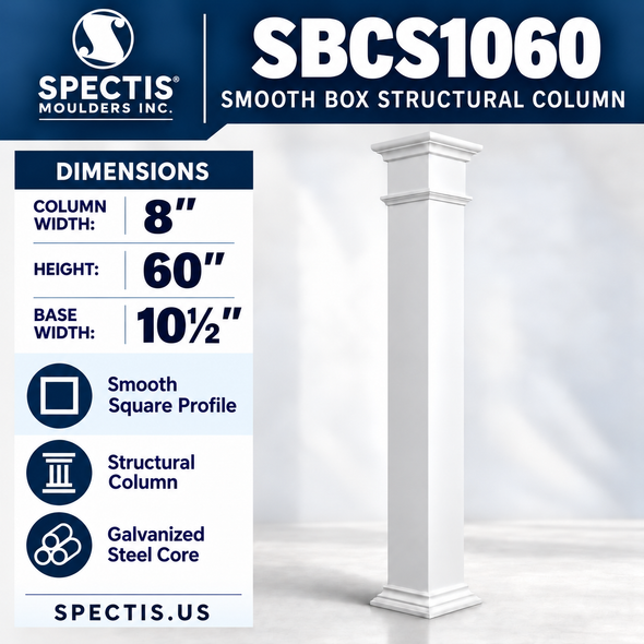 SBCS1060 Smooth Structural Box Column – 8″ square shaft × 60″ height
