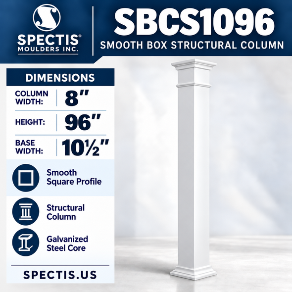 SBCS1096 Smooth Structural Box Column – 8″ square shaft × 96″ height