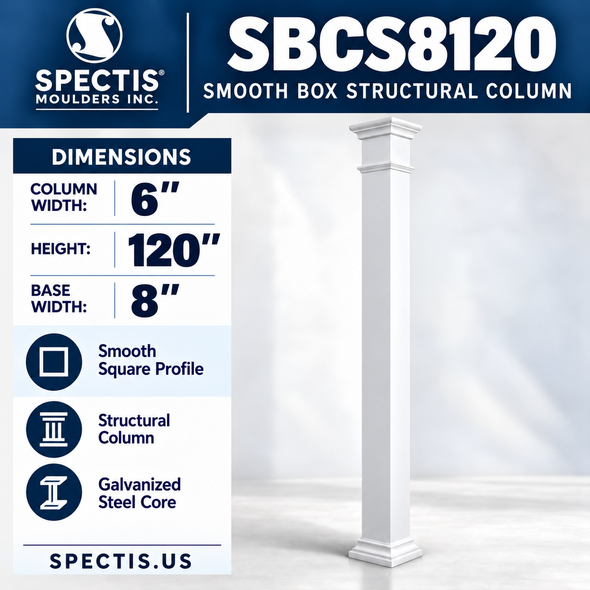 SBCS8120 Smooth Structural Box Column – 6″ square shaft × 120″ height