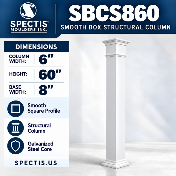 SBCS860 Smooth Structural Box Column – 6″ square shaft × 60″ height