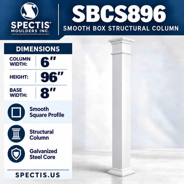 SBCS896 Smooth Structural Box Column – 6″ square shaft × 96″ height