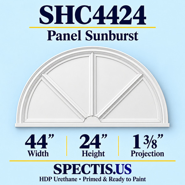 SHC4424 Sunburst — 44 inch width x 24 inch height x 1 3/8 inch projection — primed HDP urethane