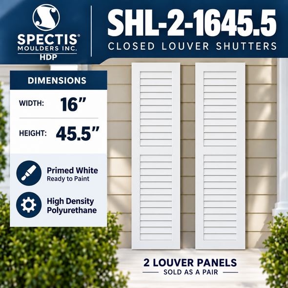 SHL-2 1645.5 2 Panel Closed Louver Polyurethane Shutters - 16 x 45.5 (Pair)
