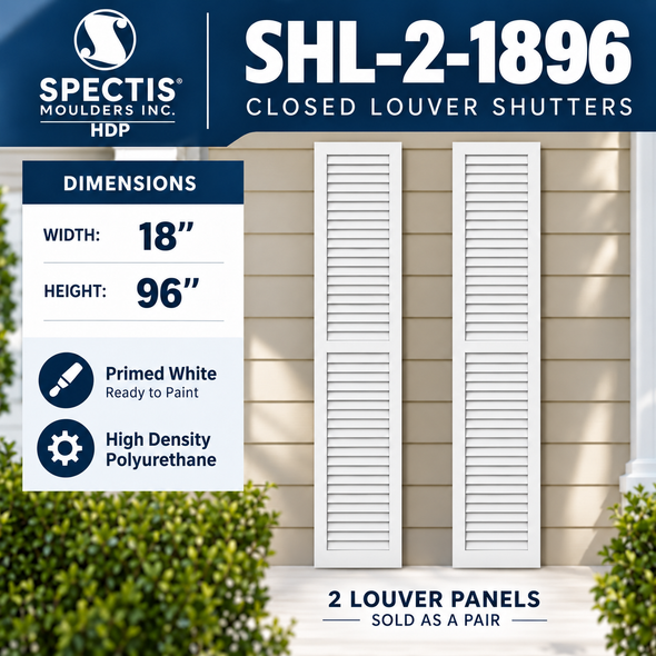 SHL-2 1896 2 Panel Closed Louver Polyurethane Shutters - 18 x 96 (Pair)