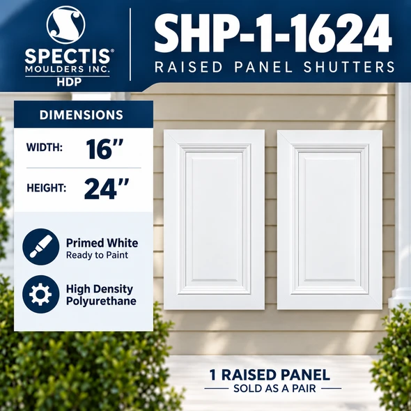 SHP-1 1624 1 Raised Panel Polyurethane Shutters - 16 x 24 (Pair)