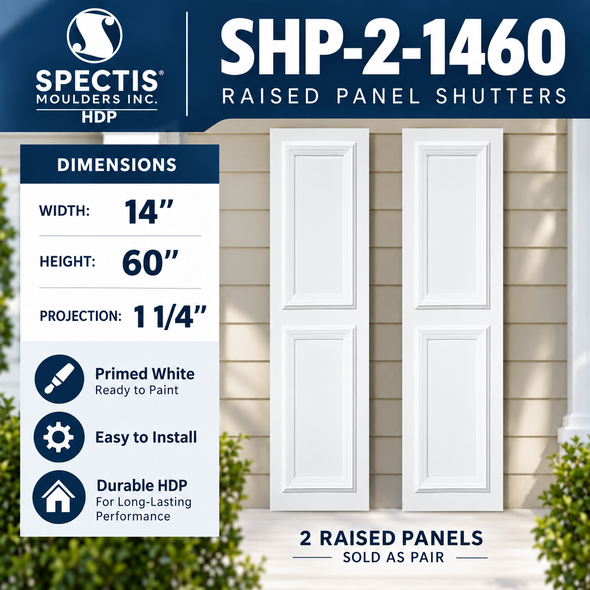 SHP-2 1460 Polyurethane Shutters - 2 Raised Panels 14 x 60