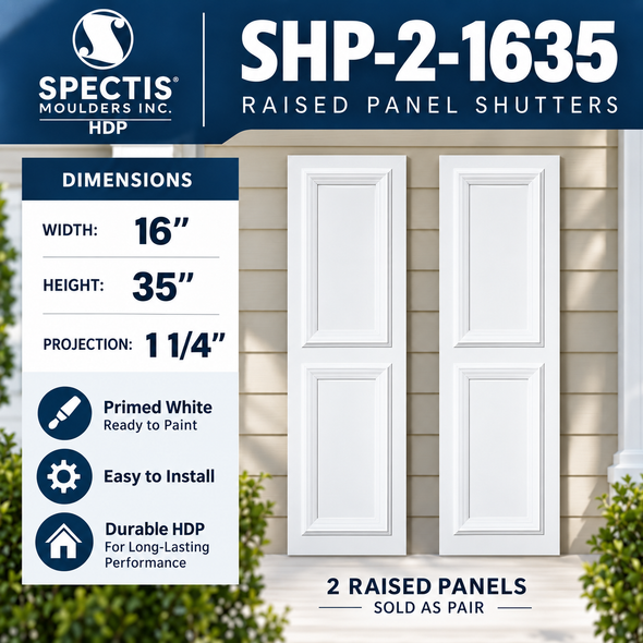 SHP-2 1635 Polyurethane Shutters - 2 Raised Panels 16 x 35