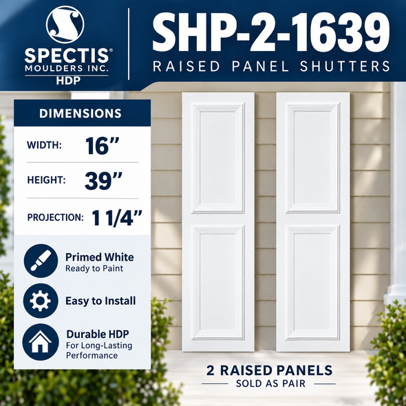 SHP-2 1639 Polyurethane Shutters - 2 Raised Panels 16 x 39
